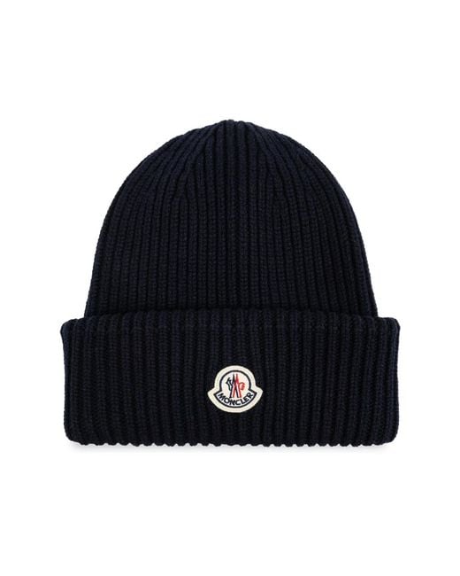 Moncler Blue Logo Patch Beanie for men