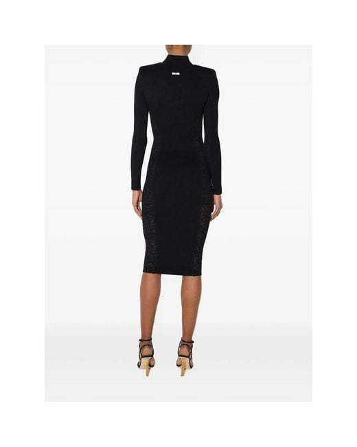 Elisabetta Franchi Black Lace-Panelled Mesh-Insert Dress