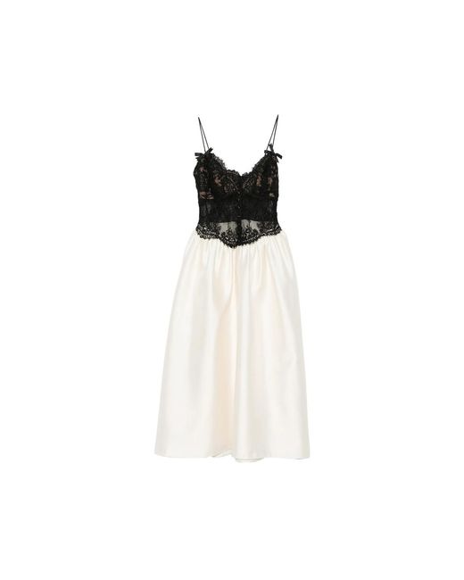 Self-Portrait White Lace-Bodice Flared Midi Dress