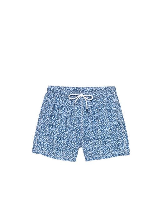 Fedeli Blue Drawstring Printed Swim Shorts for men