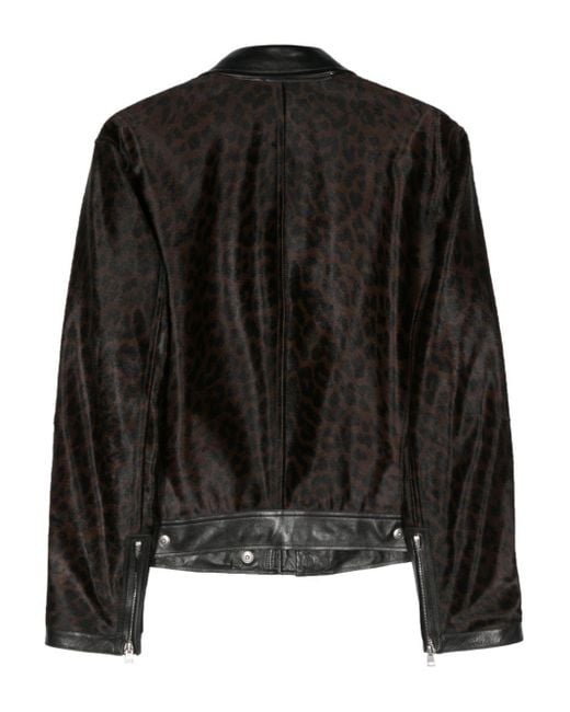 Tom Ford Black Leopard Print Leather Jacket for men