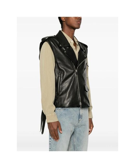 SANTORO Black Biker-Style Leather Jacket for men