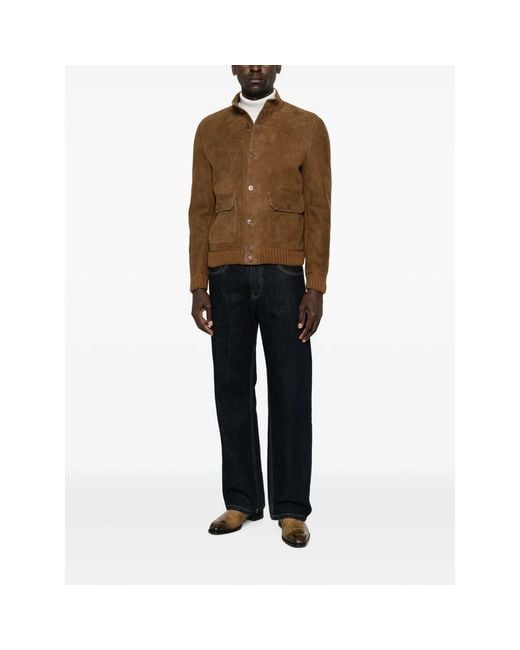 SANTORO Brown Ribbed-Trim Suede Jacket for men