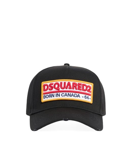 DSquared² Black Logo Patch Baseball Cap for men