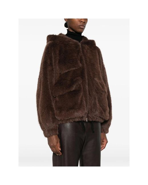 Tela Brown Hooded Faux-Fur Jacket