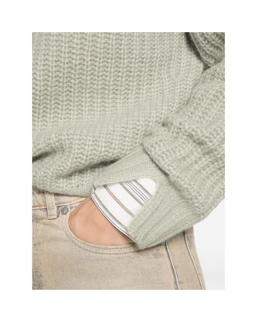 Allude Green Ribbed-Knit Crew-Neck Sweater