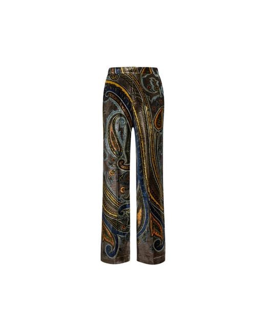 Etro Black Straight-Leg Velvet Trousers With Paisley Motif