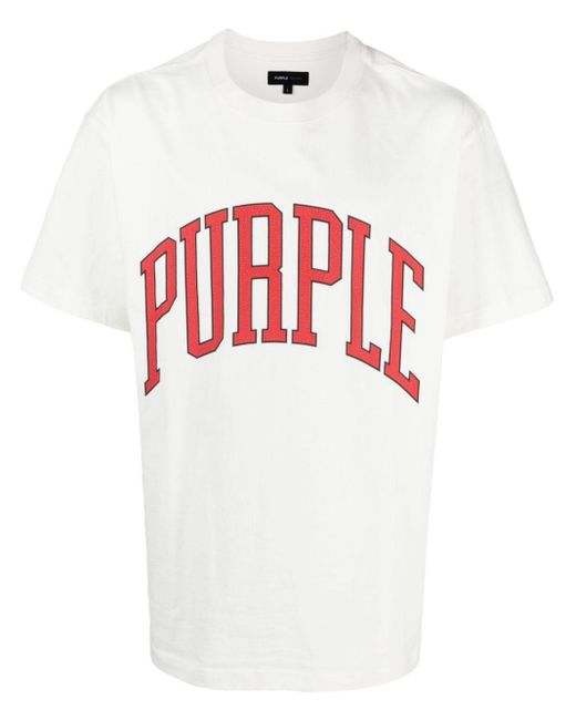 Purple Brand White Brand Collegiate Logo-Flocked T-Shirt for men