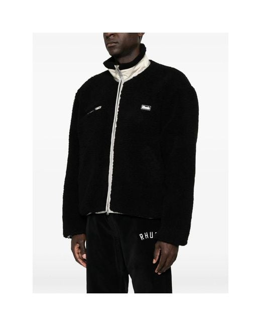 Rhude Black Logo-Patch Fleece Jacket for men
