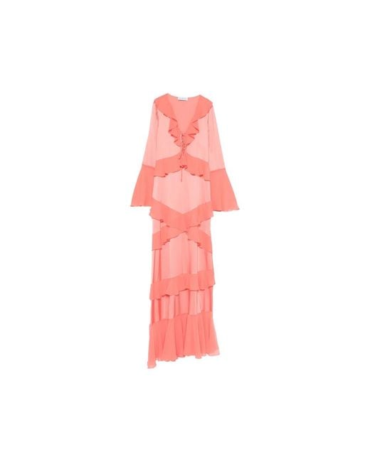 LES FILLES D'EVA Pink Ruffled-Details Maxi Dress