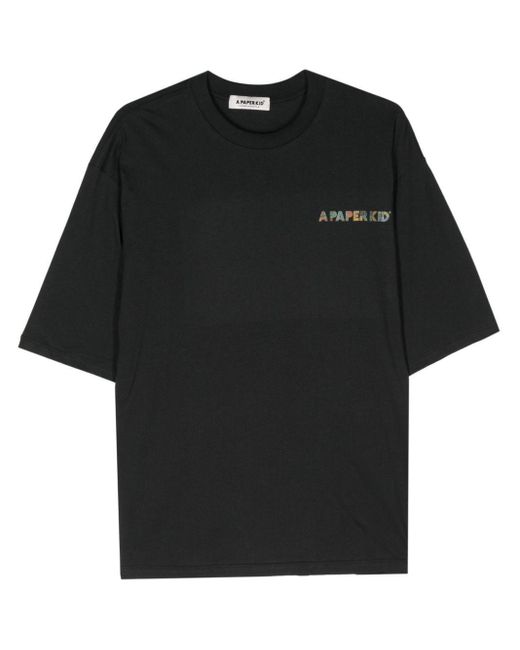 A PAPER KID Black Logo-Print Cotton T-Shirt