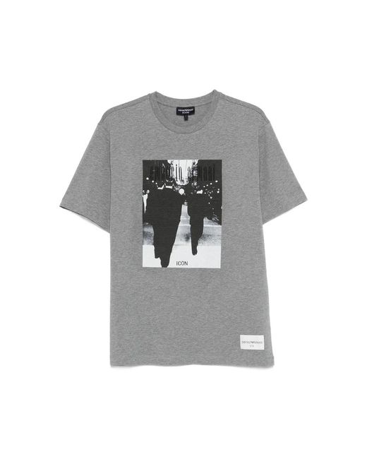 Emporio Armani Gray Graphic Print Crew Neck T-Shirt for men