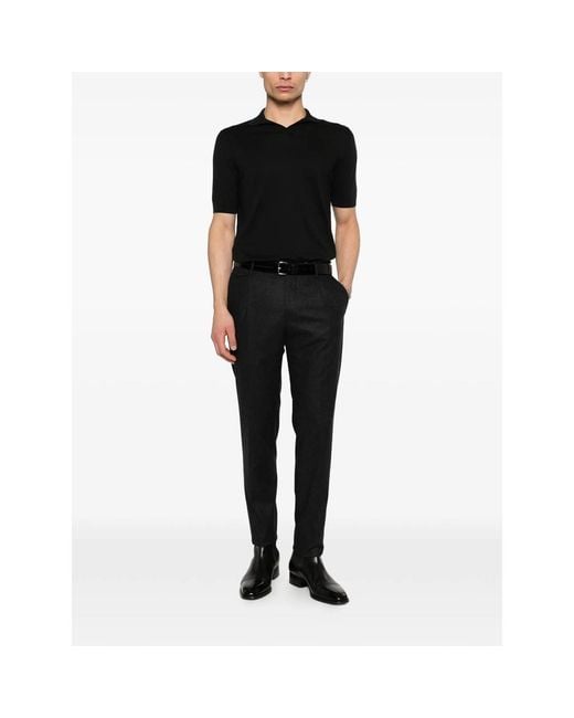 Fedeli Black Short-Sleeve Polo Shirt for men