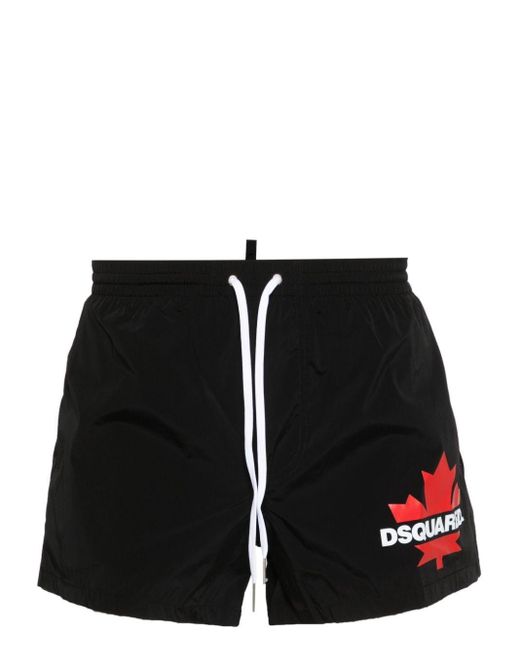 DSquared² Black Leaf-print Swim Shorts for men