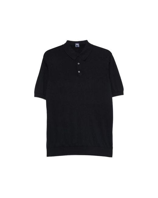 Fedeli Black Button-Up Polo Shirt for men