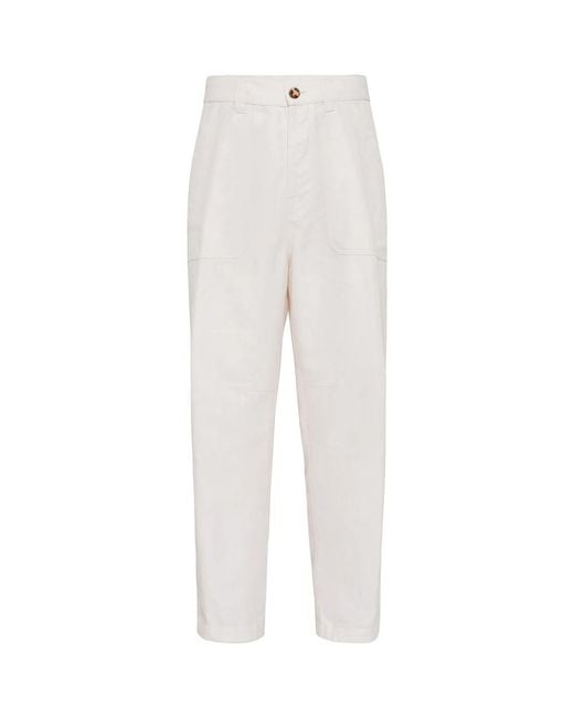 Brunello Cucinelli White Straight Trousers for men