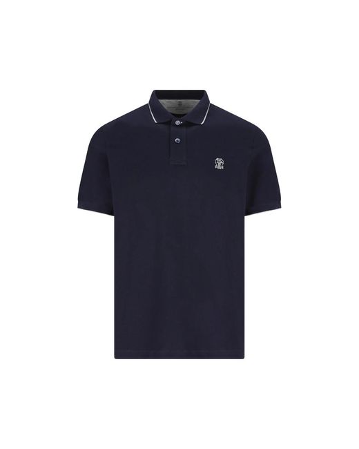 Brunello Cucinelli Blue Logo-Embroidered Polo Shirt for men