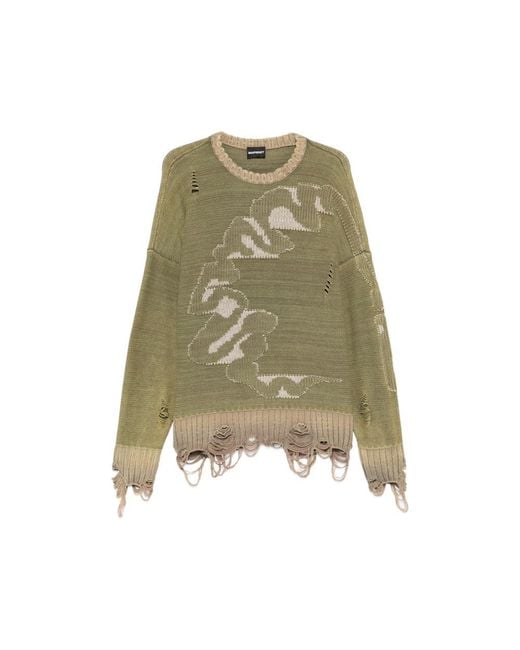 MADFRENZY Green Cortex Grunge Distressed Sweater for men