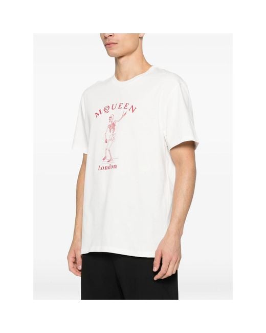 McQueen White Skeleton-Graphic T-Shirt for men
