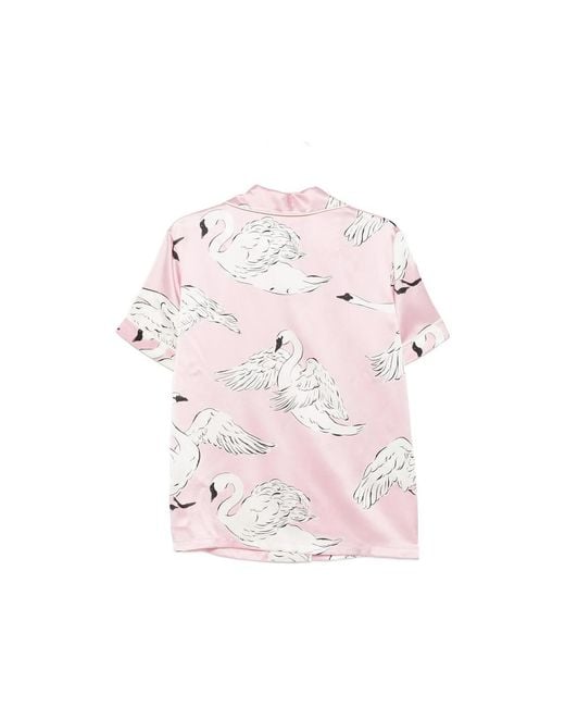 Olivia Von Halle Pink Ingo Selene Swan-Print Pajamas