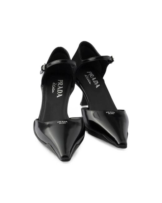 Prada Black Brushed-Leather D'Orsay Pumps