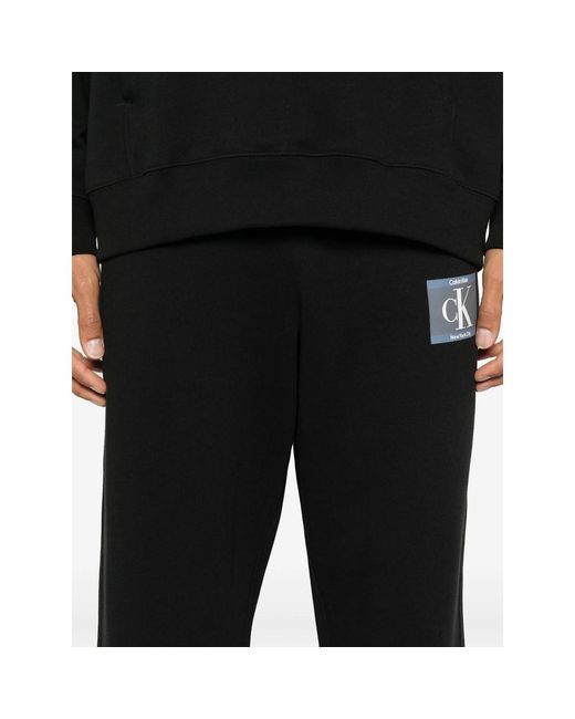 Calvin Klein Black Logo-Patch Track Pants for men