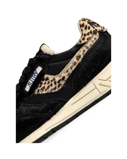 Autry Black Reelwind Low Leopard-Print Pony-Hair Sneakers