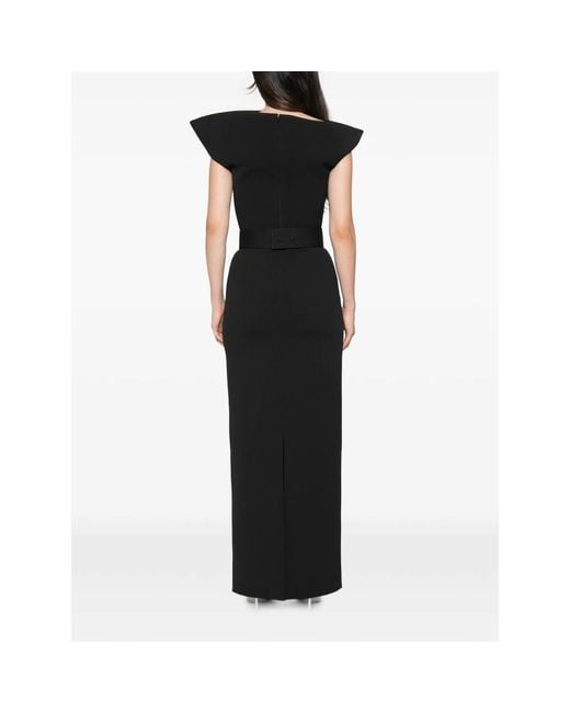 Solace London Black Faro Belted Maxi Dress