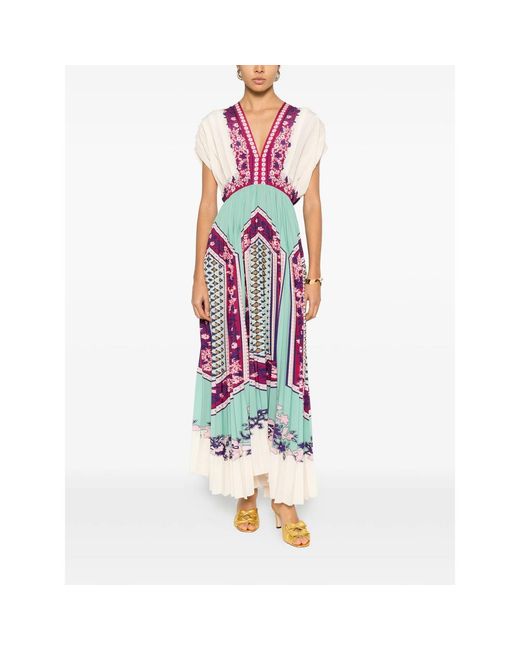 LaDoubleJ Purple V-Neck Floral Pleated Midi Dress