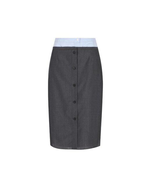 Prada Gray Button-Down Layered-Effect Midi Skirt