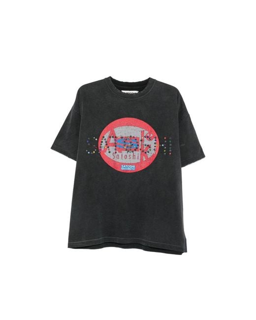 Satoshi Nakamoto Black Crystal-Embellished Distressed-Effect T-Shirt for men