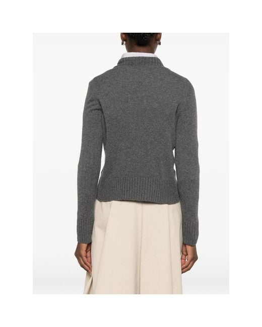 Aragona Gray V-Neck Ribbed-Trim Sweater