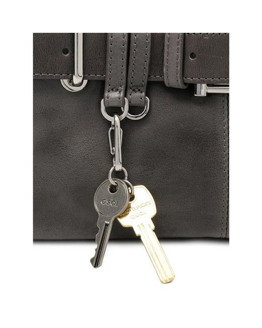 OSOI Gray Buckle-Detail Leather Tote Bag
