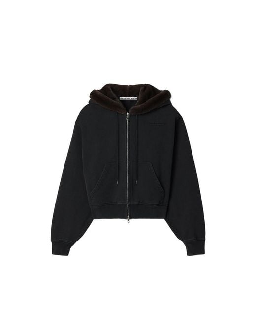 Alexander Wang Black Zip-Up Hoodie W/ Faux Fur Hood