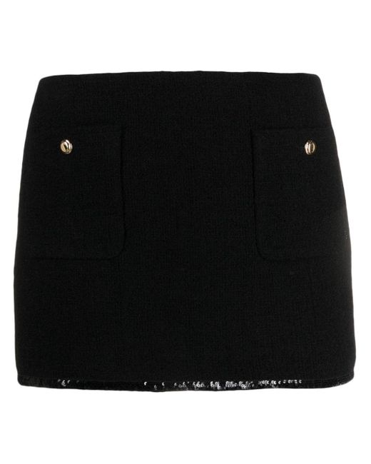 Miu Miu Black Sequin-Trim Knitted Miniskirt