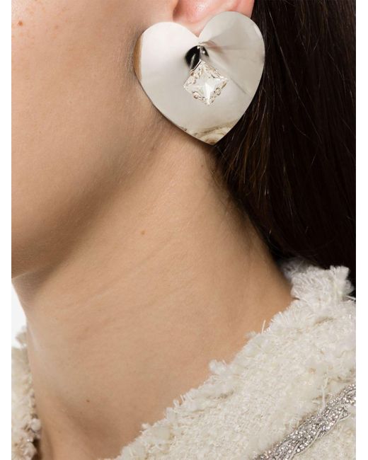 Alessandra Rich White Heart-motif Clip-on Earrings
