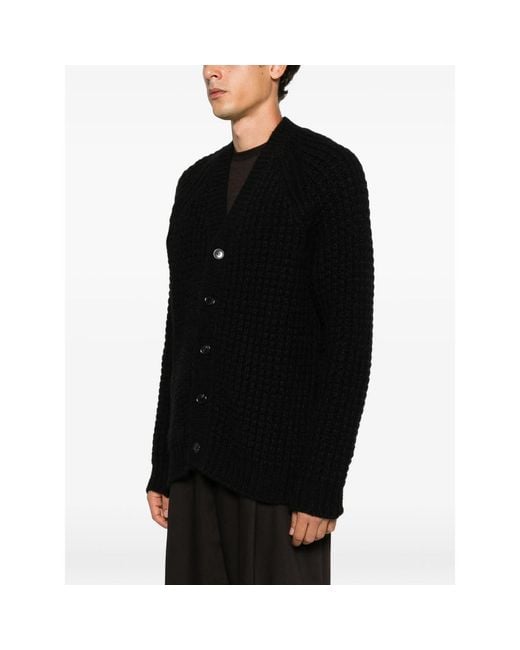 Roberto Collina Black Waffle-Knit Raglan-Sleeve Cardigan for men