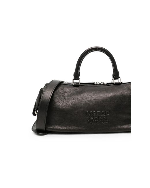 MARGE SHERWOOD Black Logo-Embossed Leather Tote Bag