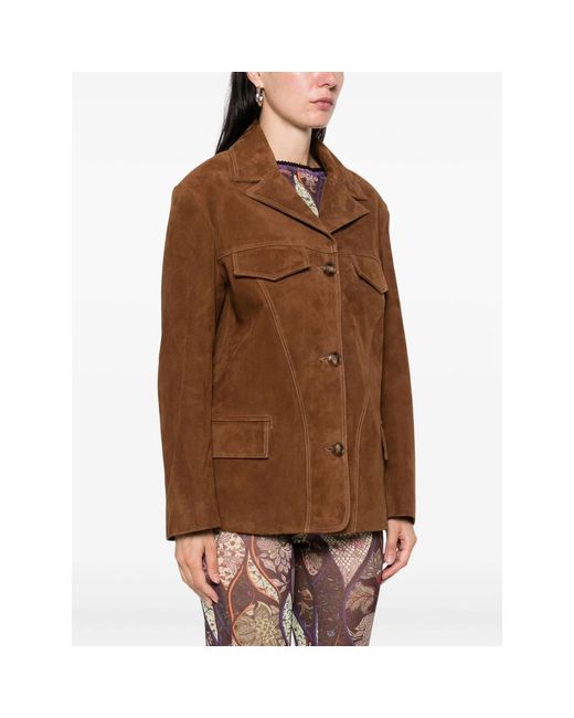 Siedres Brown Button-Up Flap-Pockets Jacket