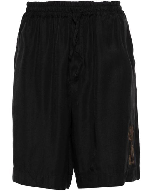Emporio Armani Black Floral-Embroidered Bermuda Shorts for men