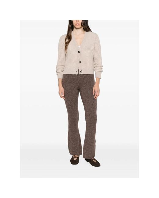 Allude Natural Ribbed-Knit V-Neck Cardigan