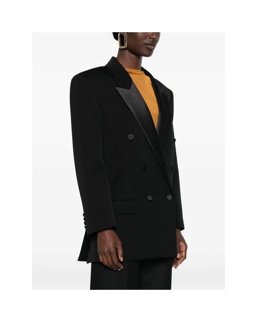 Saint Laurent Black Double-Breasted Peak-Lapels Blazer