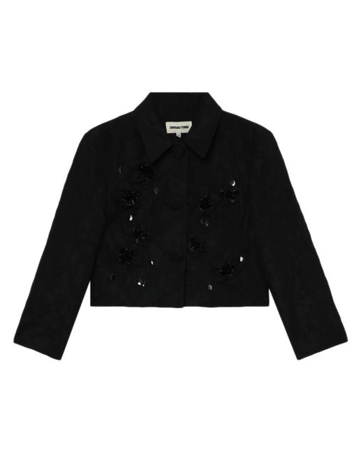 ShuShu/Tong Black Floral-Appliqué Cropped Jacket
