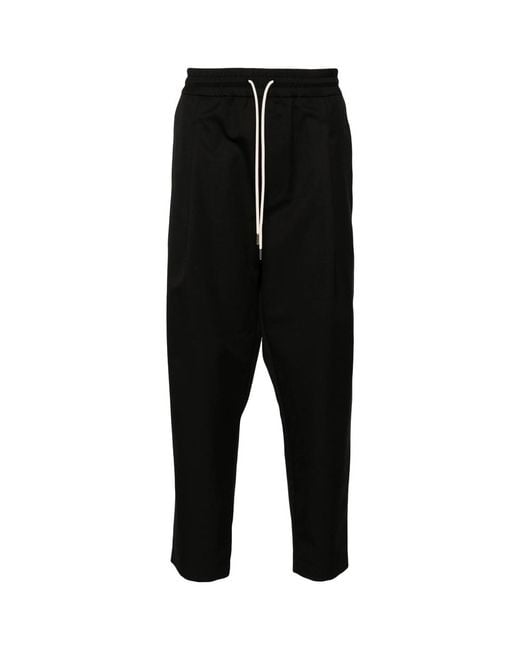 Drole de Monsieur Black Drawstring Twill Cropped Trousers for men