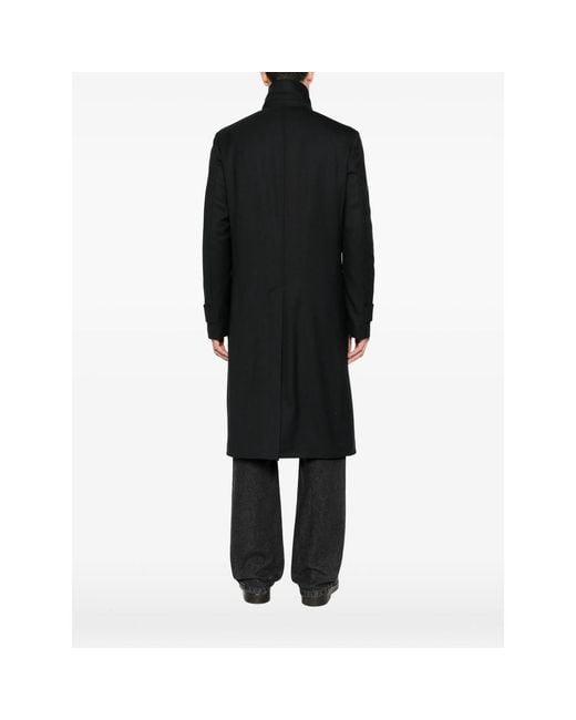 Reveres 1949 Black Double-Breasted High-Neck Coat for men
