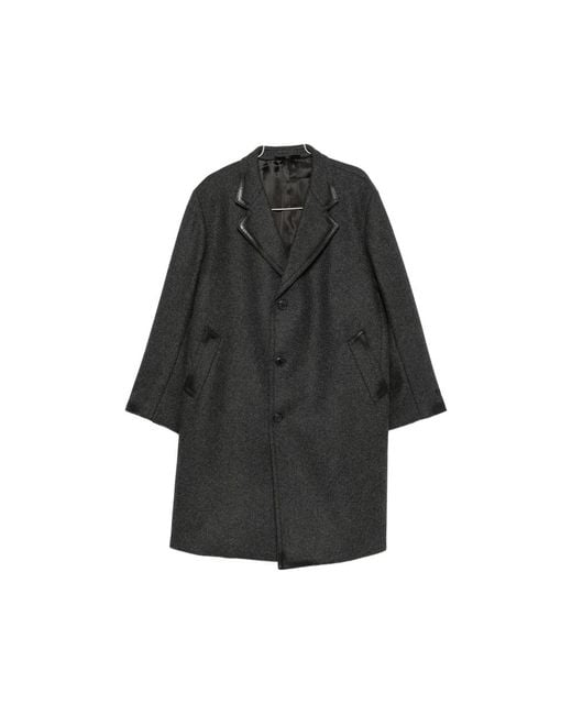 Prada Black Leather-Trimmed Single-Breasted Coat for men