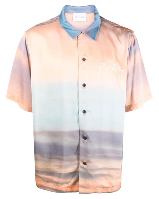 BLUE SKY INN White Sunrise-Print Short-Sleeve Satin Shirt for men