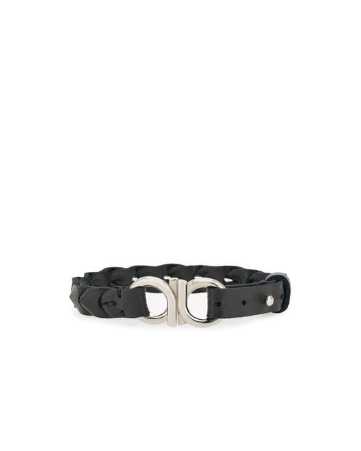 Ferragamo Black Gancini Braided Bracelet for men