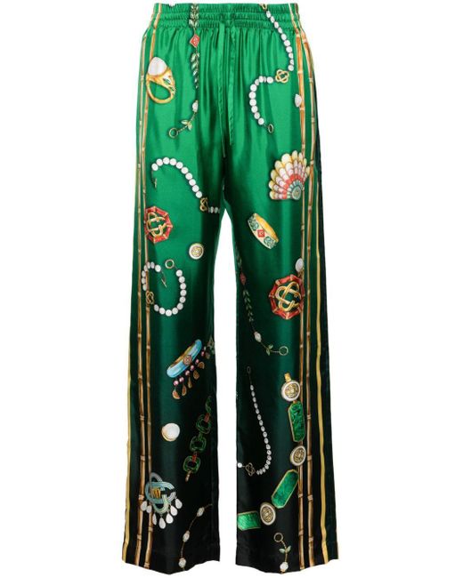 Casablancabrand Green La Boite A Bijoux Silk Trousers for men