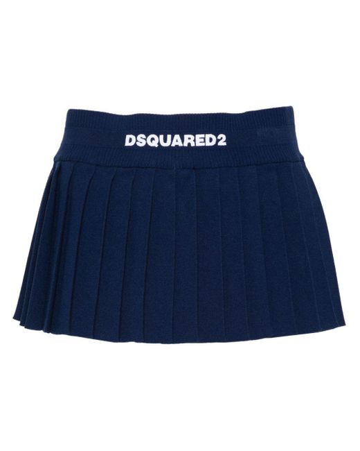 DSquared² Blue Logo-Embroidered Pleated Mini Skirt